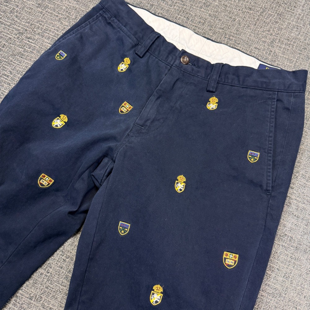 Polo Ralph Lauren Mens 30x32 (30x30) Slim Fit Navy All Over Crest Print Chino